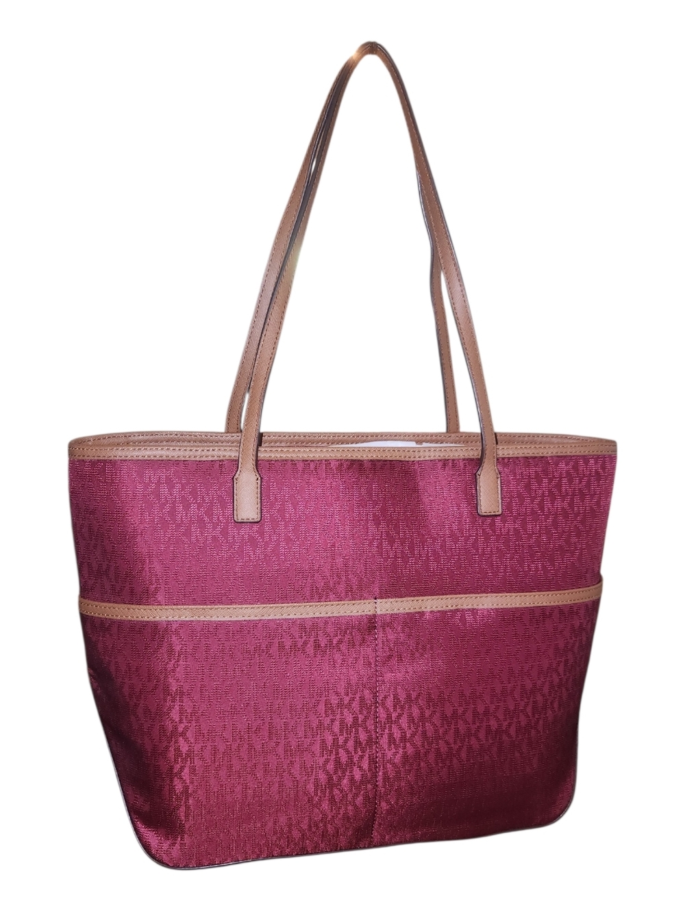 Michael Kors Pocket Nylon Tote Merlot/Gold Style Double Zip Pockets NWOT - Picture 2 of 7
